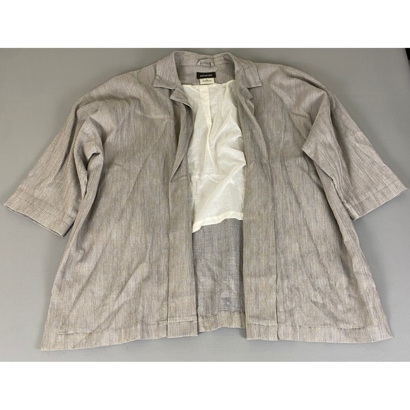 Eskandar Neiman Marcus Jacket Size 2 US 14-16 Linen Silk Wool Brown Striped Open - Picture 2 of 14